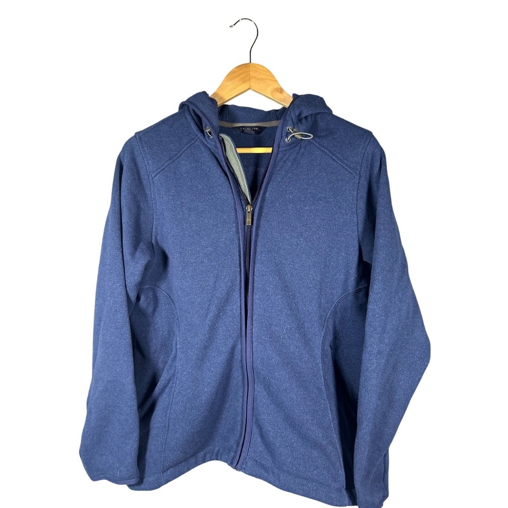 Lands' End Full Zip Fleece Hoodie Womens‎ Medium Blue Sweater Knit Jacket